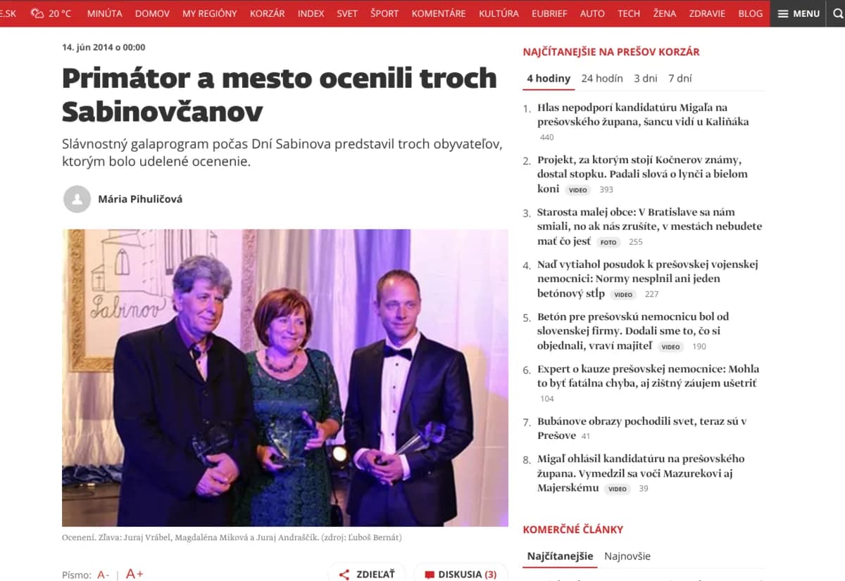 City of Sabinov Award