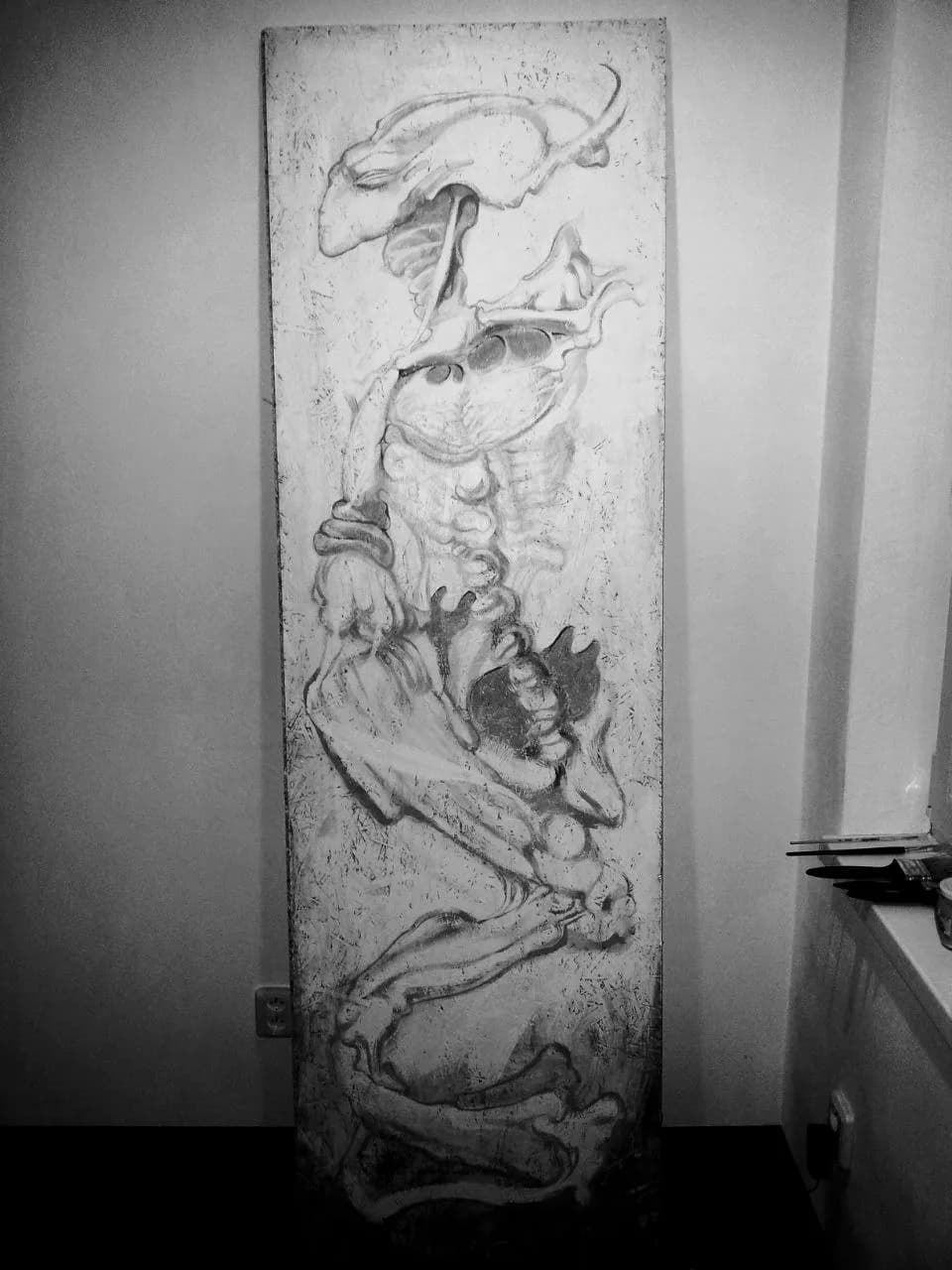 Black and white relief painting
