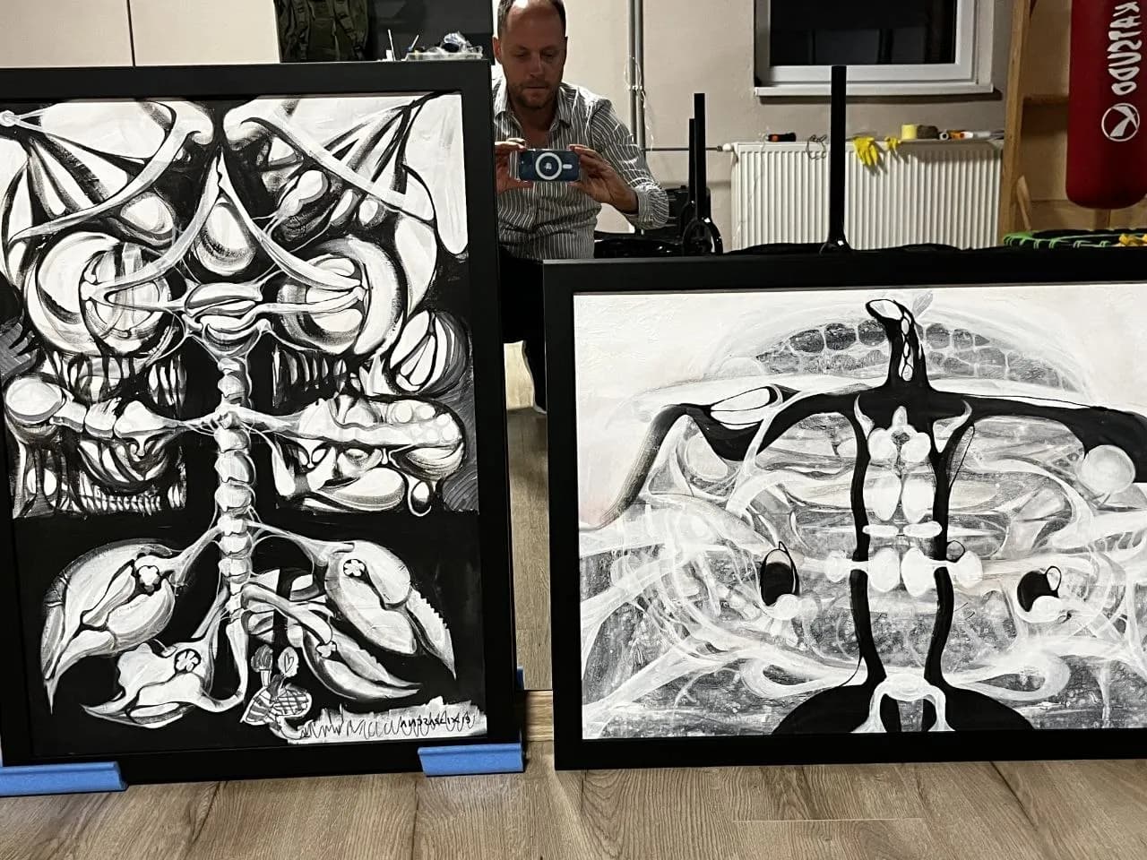 Black and white abstract paintings
