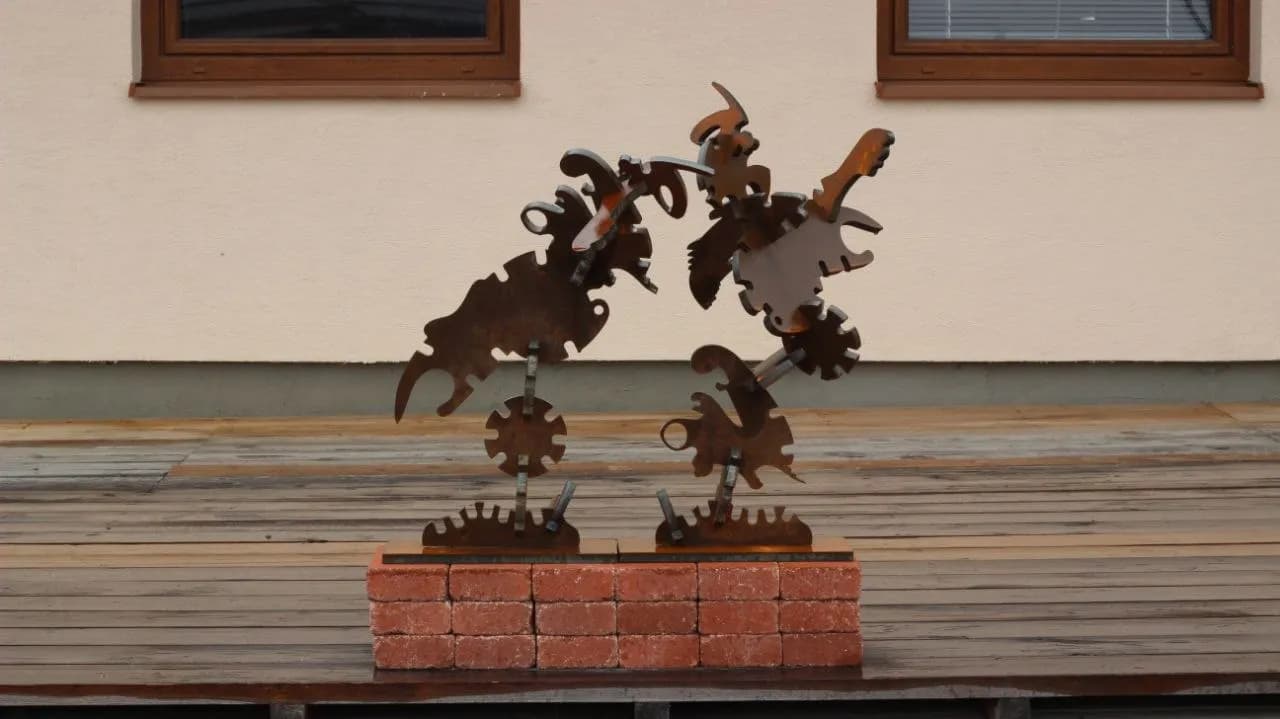 Metal warriors sculpture